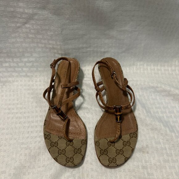 Gucci Shoes - Authentic Gucci Brown Strappy Sandals with GG Monogram, Size 37 1/2 or 7.5